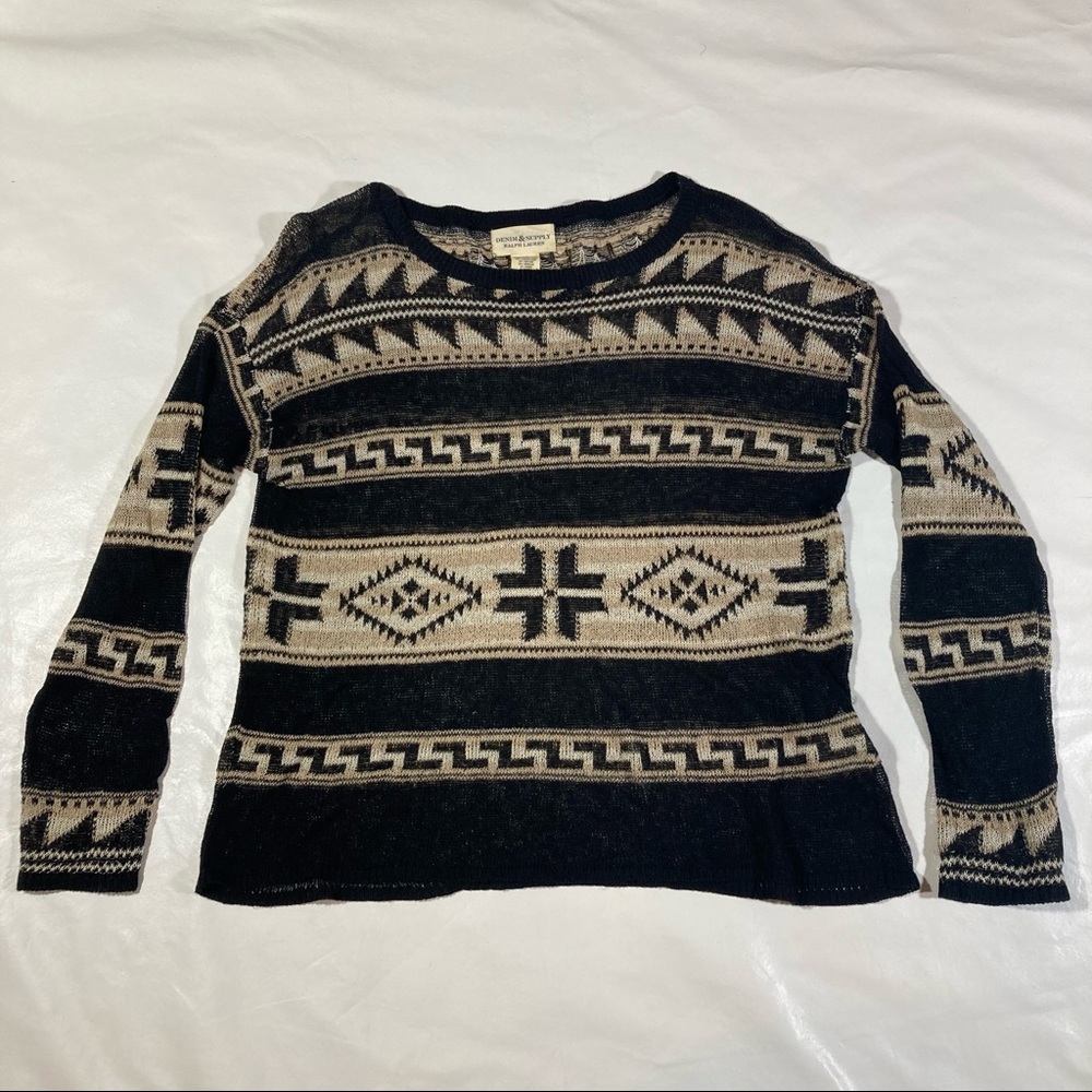 Denim & Supply Ralph Lauren Aztec print lightweight linen blend knit top. Size M